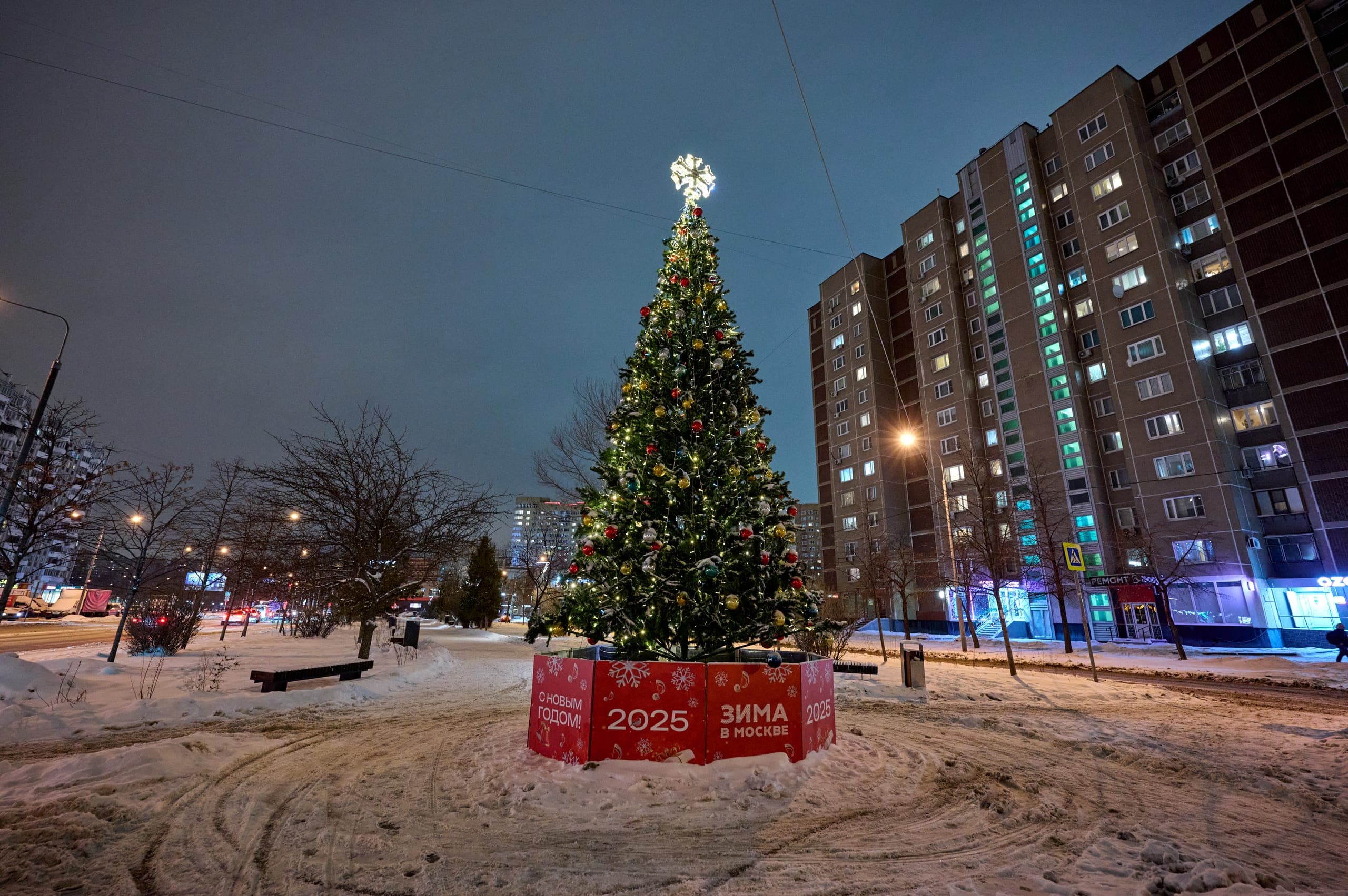 Декоративная новогодняя ель на улице Генерала Кузнецова