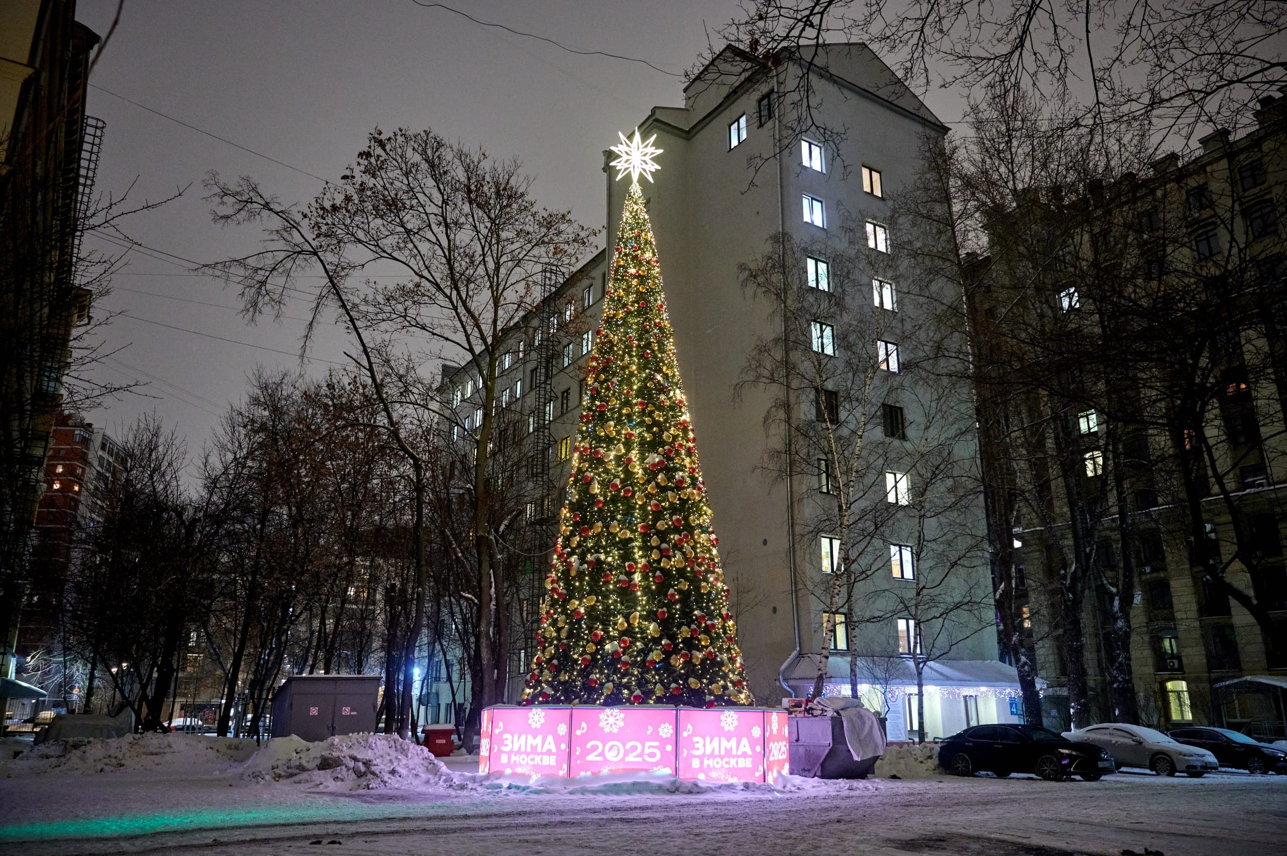 Декоративная новогодняя ель у здания РГГУ