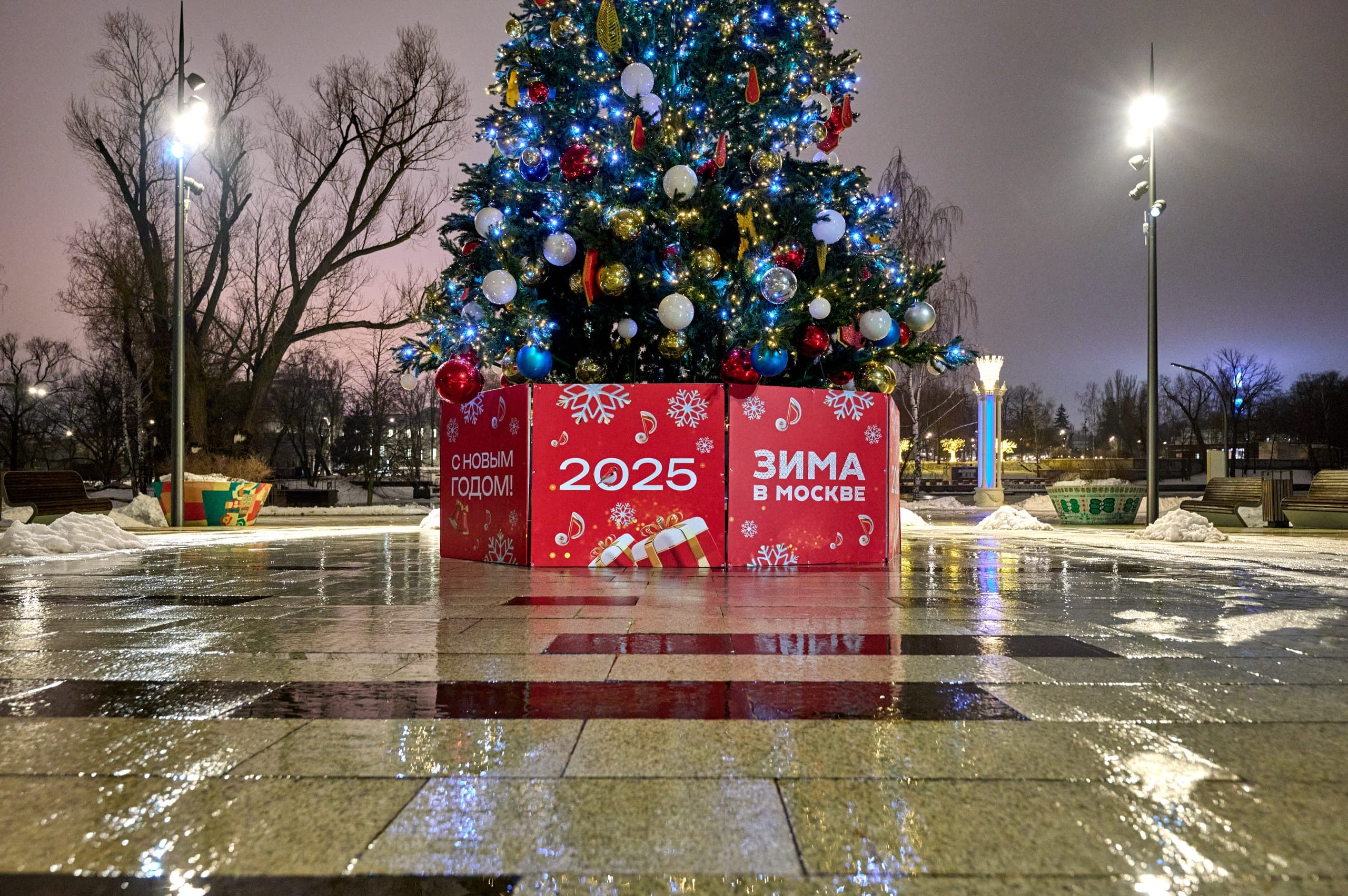 Декоративная новогодняя ель у Музея кино на ВДНХ